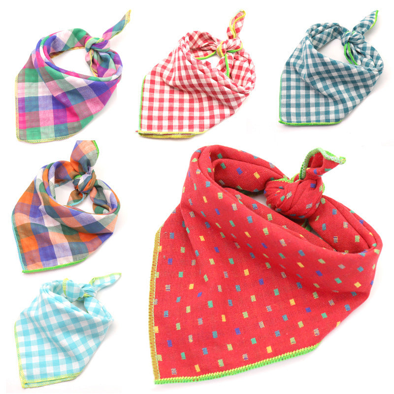 Plaid Double Sided Cotton Pet Scarf Bandana Dog Cat