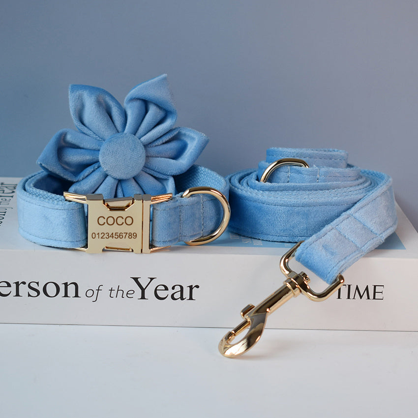 Blue Velvet Dog Collar Dog Rope Pet Collar