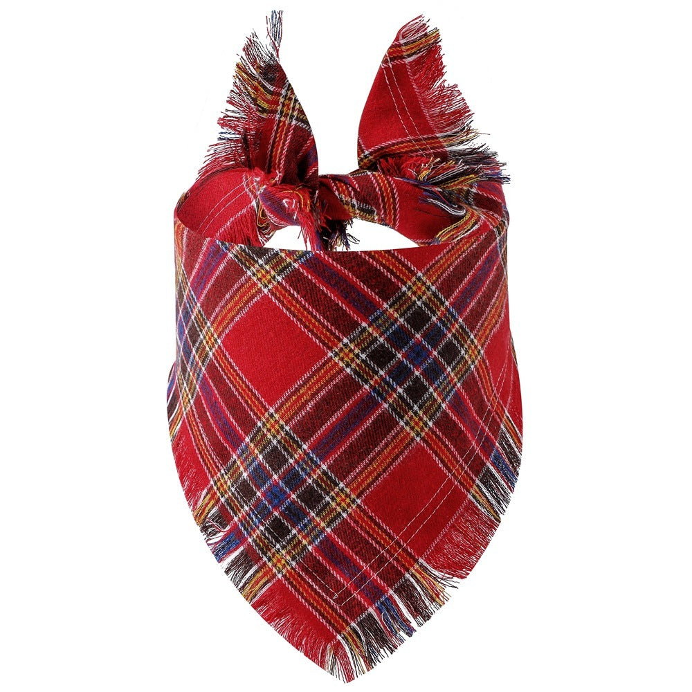 Plaid Tassel Triangle Scarf Pet Dog Pet Bandana