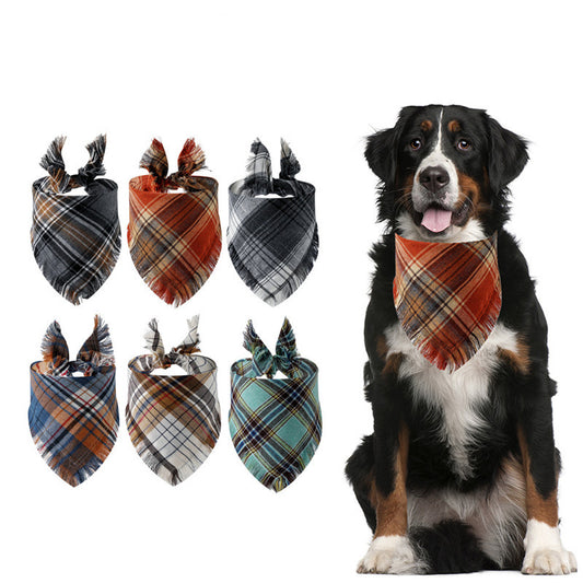 Plaid Tassel Triangle Scarf Pet Dog Pet Bandana